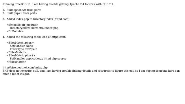 Unix & Linux: Can't get php 7.1 to work on apache 2.4 (FAMP) смотреть онлайн