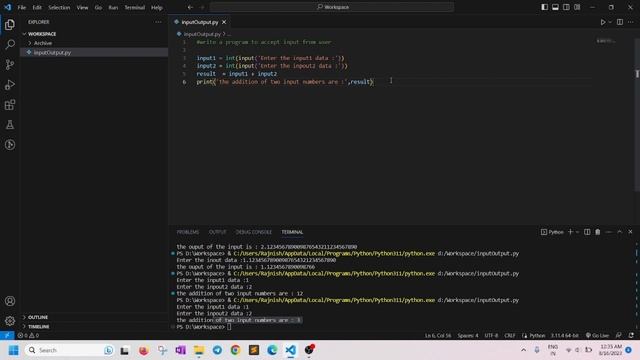 05 - Input - Write a Python program to accept input from user смотреть онлайн