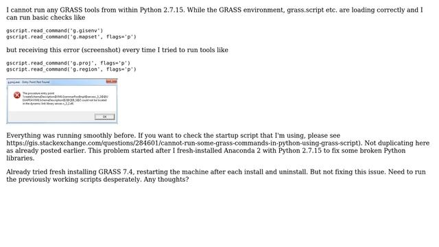 GIS: Entry point not found Error initiating GRASS GIS from Python смотреть онлайн