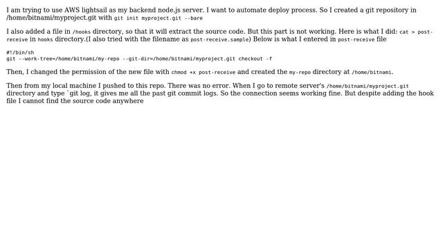When i push to a remote repository in lightsail, git push is successfull but the source code is... смотреть онлайн