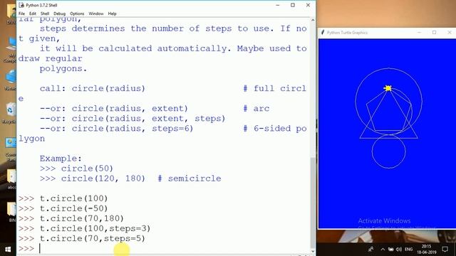 Draw circle,triangle & diff. shapes & fill them with colors:Python Turtle Graphics смотреть онлайн