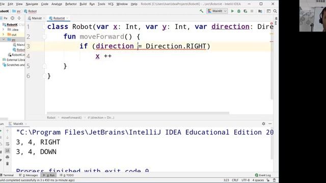 Введение в классы в Kotlin на примере управления роботом смотреть онлайн