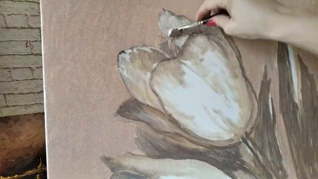 ИНТЕРЬЕРНАЯ КАРТИНА МАСЛОМ "ТЮЛЬПАНЫ". Процесс создания поэтапно.INTERIOR OIL PAINTING "TULIPS". Ar смотреть онлайн