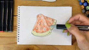 Рисунок скетч маркерами "Сочный арбуз" для скетчбука | Срисовка картинки для начинающих