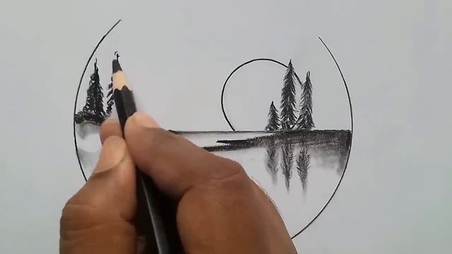 Nature Scenery Drawing For Beginners / Easy And Step By Step