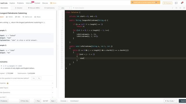 Longest Palindromic Substring - LeetCode 5 - Java - Coding Interview Question with Explanation смотреть онлайн