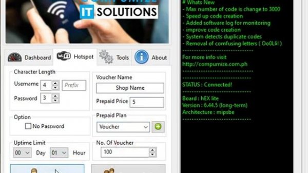 Generate Hotspot Voucher Codes in Mikrotik using Compumize (username & password)