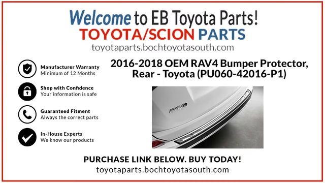 2016-2018 Toyota RAV4 Rear Bumper Protector Stainless Steel Genuine OEM | PU060-42016-P1