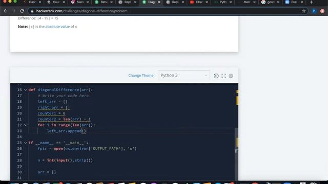 Hackerrank Problem- Diagonal Difference- Python смотреть онлайн