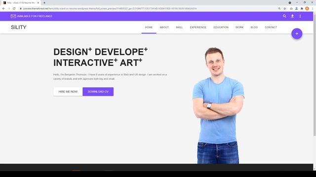 Sility - vCard, CV & Resume WordPress Theme Preview / Responsive Template for Personal Portfolios смотреть онлайн