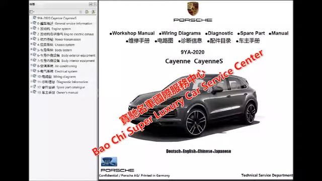 2022-2018 Porsche Cayenne 9Y0 9YA 9YB Workshop Manual Wiring Diagram