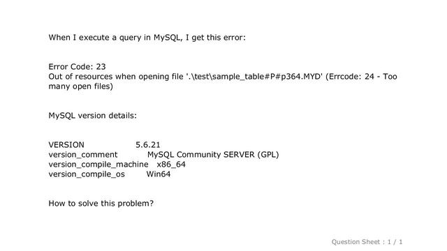 MySQL : Error Code: 23 Out of resources when opening file смотреть онлайн