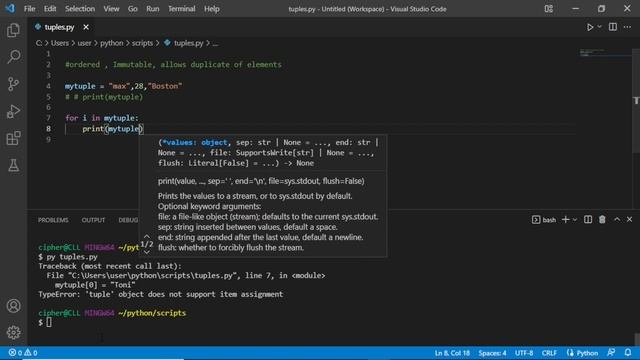Tuples iteration in Python - Learn python programming смотреть онлайн