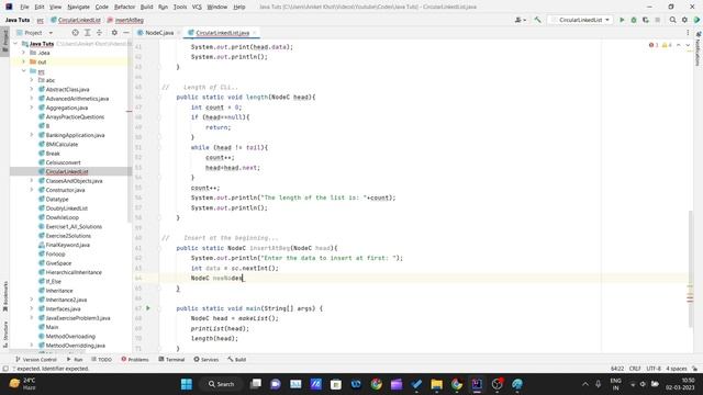 Insert at the beginning of the circular linked list in Java смотреть онлайн