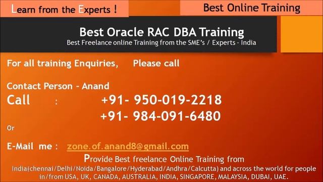 Oracle RAC DBA Training freelance online training in India смотреть онлайн