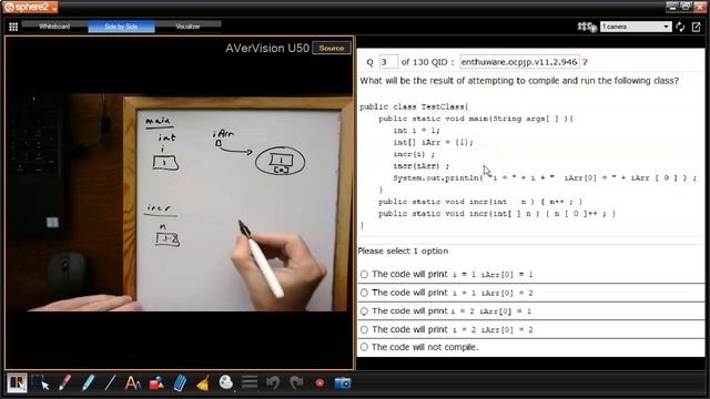Call by value contrasting passing an int versus and array reference. (enthuware.ocpjp.v11.2.946) смотреть онлайн