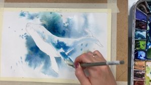 Акварельный мастер класс. Акварель по мокрому. Кит