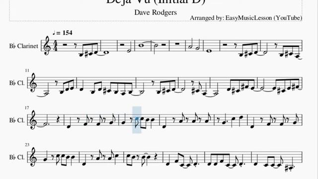 Clarinet Sheet Music: How To Play Deja Vu (Initial D) By Dave Rodgers
