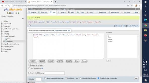 phpMyAdmin Data Insert in localhost , Windows 10 xampp server