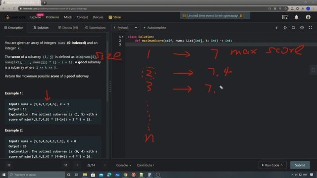 LeetCode 1793. Maximum Score of a Good Subarray смотреть онлайн