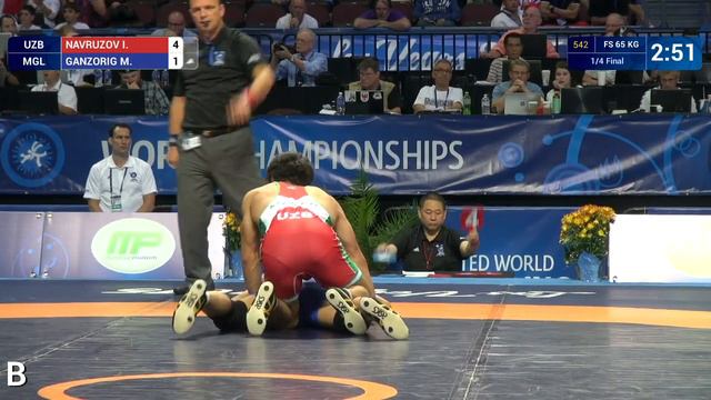 1/4 FS - 65 kg: I. NAVRUZOV (UZB) df. M. GANZORIG (MGL) by TF, 11-3 смотреть онлайн