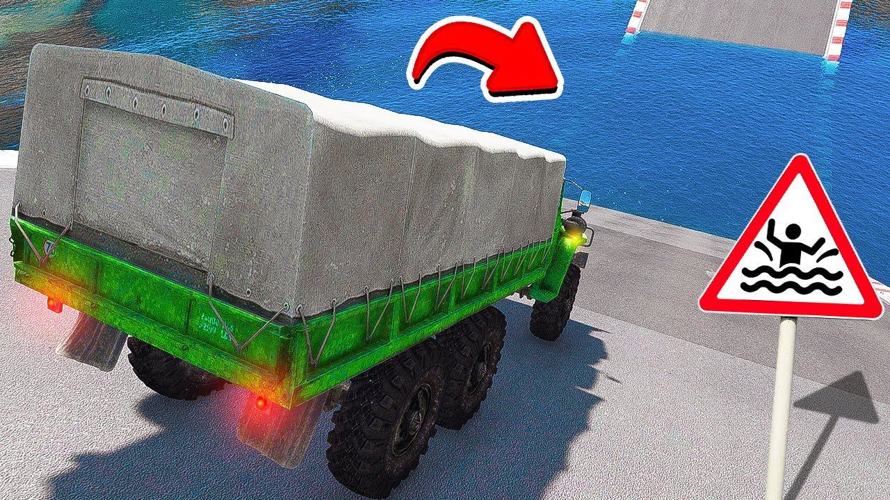 СМОЖЕТ ЛИ ВОЕННЫЙ УРАЛ ПРОЕХАТЬ БОЛЬШУЮ ЛУЖУ В ГТА 5 МОДЫ! ЭКСПЕРИМЕНТЫ В GTA 5 ВИДЕО MODS смотреть онлайн