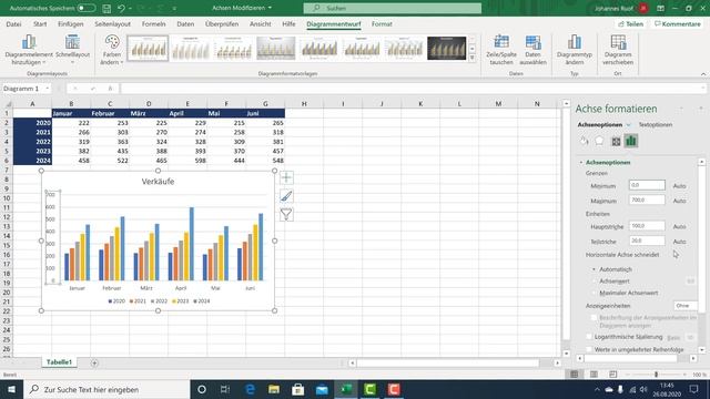 Die Achsen in einem Microsoft Excel Diagramm modifizieren, Min und Max Werte ändern, Gitterlinien.. смотреть онлайн