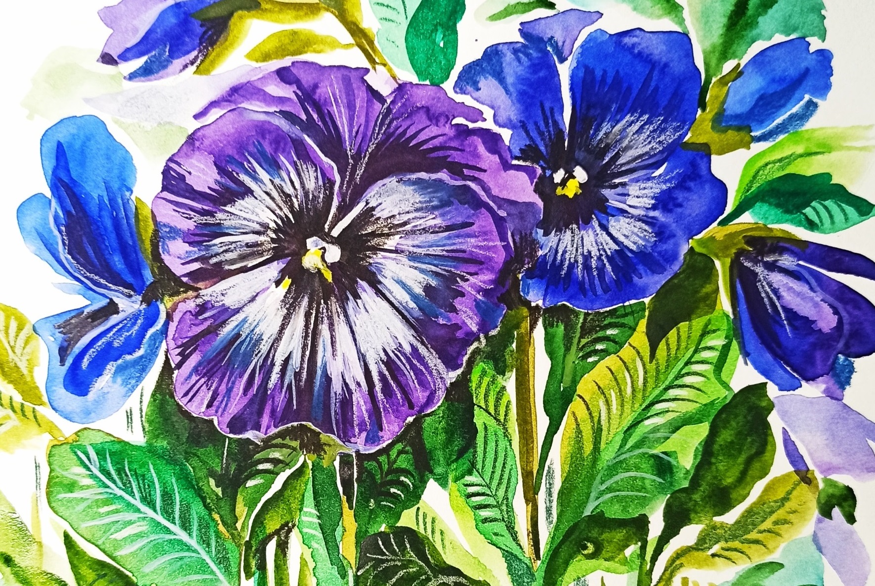 Анютины глазки, как нарисовать цветы акварельными красками. смотреть онлайн