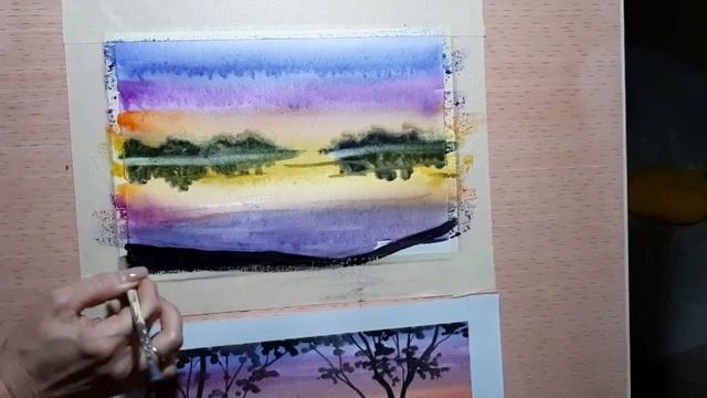Видео урок по Изо для детей 1го и 2го класса. Пейзаж акварелью" Закат у озера" смотреть онлайн