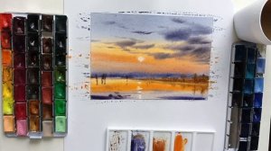 Закат над лиманом акварелью | как нарисовать закат #акварелью #закат