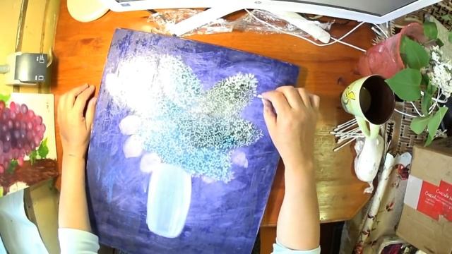 Нарисовать Белую сирень масло oil (подробно) смотреть онлайн