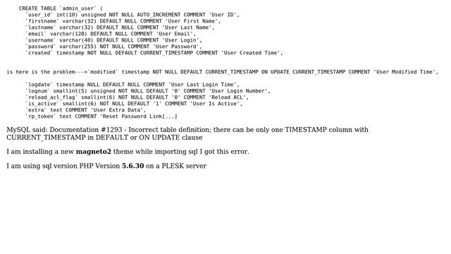 Incorrect table definition; there can be only one TIMESTAMP column with CURRENT_TIMESTAMP in... смотреть онлайн