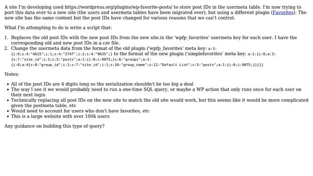 Wordpress: Changing an array of IDs in the usermeta table to fit different format смотреть онлайн