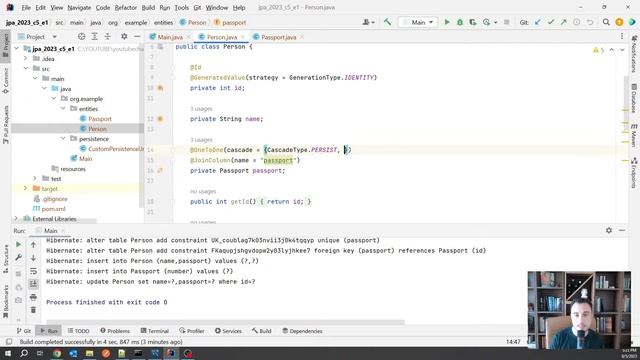 JPA/Hibernate Fundamentals 2023 - Lesson 5 - One-to-one relationship смотреть онлайн