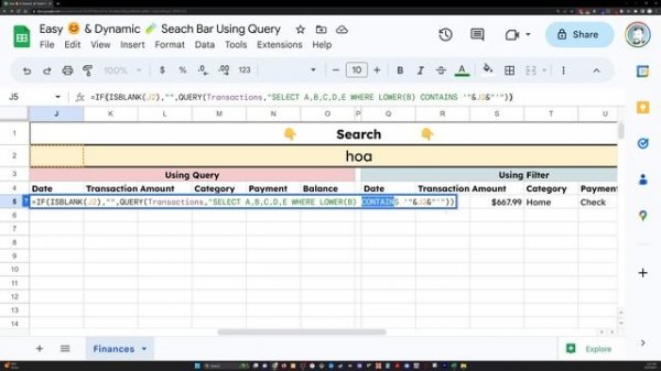 Google Sheets - Create a Dynamic Search Bar with Query and Filter