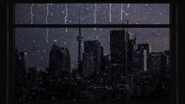 4K City window view with thunder & rain - Relaxing, Calming, Ambience, white noi