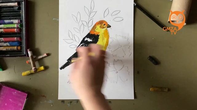 Рисуем пастелью птенца и васильки смотреть онлайн