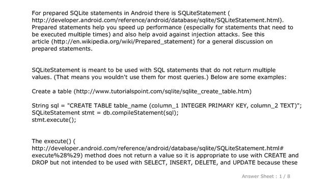 Android : How do I use prepared statements in SQlite in Android? смотреть онлайн