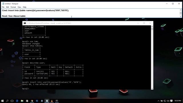 MySQL Database Connection insert values with cmd in xampp смотреть онлайн