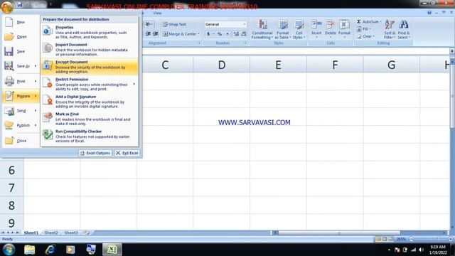 SARVAVASI ONLINE :Microsoft Excel 2007:Office Button: Encrypt Document-DAY-8 смотреть онлайн