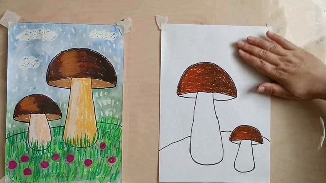 Рисование масляной пастелью для самых маленьких. Рисуем Царский гриб смотреть онлайн