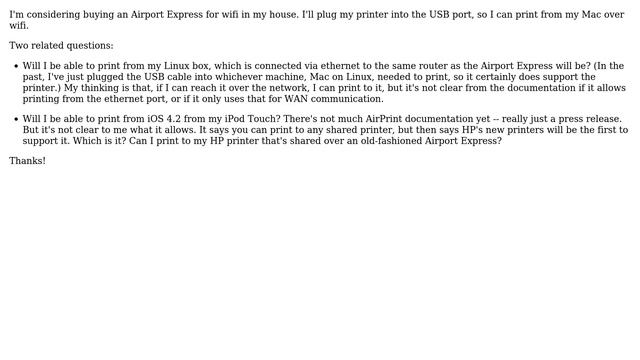 Apple: Can I print to an Airport-shared printer from Linux? from iOS? смотреть онлайн