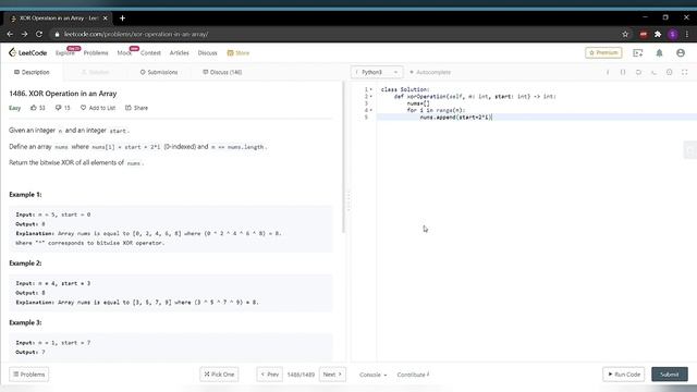 XOR operation in an array - LeetCode problem 1486 смотреть онлайн