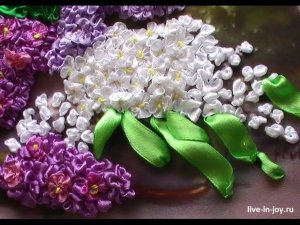 Вышивка лентами для начинающих.  Сирень.  Домашняя школа шитья