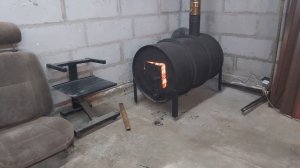 Печка из бочки, первые испытания