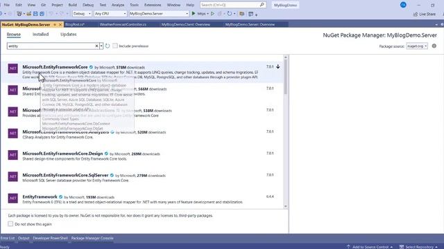 Blazor WebAssembly Blog Tutorials - 5 - Install EF Core, Design and Sqlite Nuget packages. смотреть онлайн