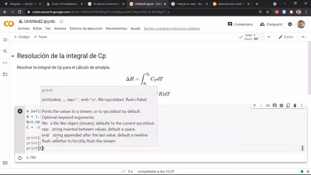 Ejercicio 1 Integral de Cp en Google Colab (Python) смотреть онлайн