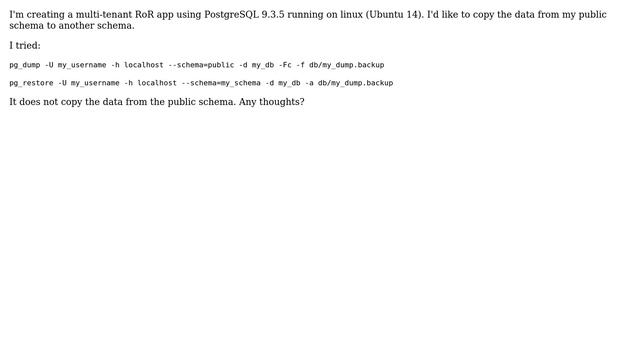 copy data from public schema to another schema in postgresql смотреть онлайн