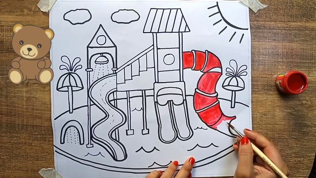 How to draw so Cute water park for kids|Draw Kids playing area|Learn with fun смотреть онлайн