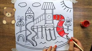 How to draw so Cute water park for kids|Draw Kids playing area|Learn with fun